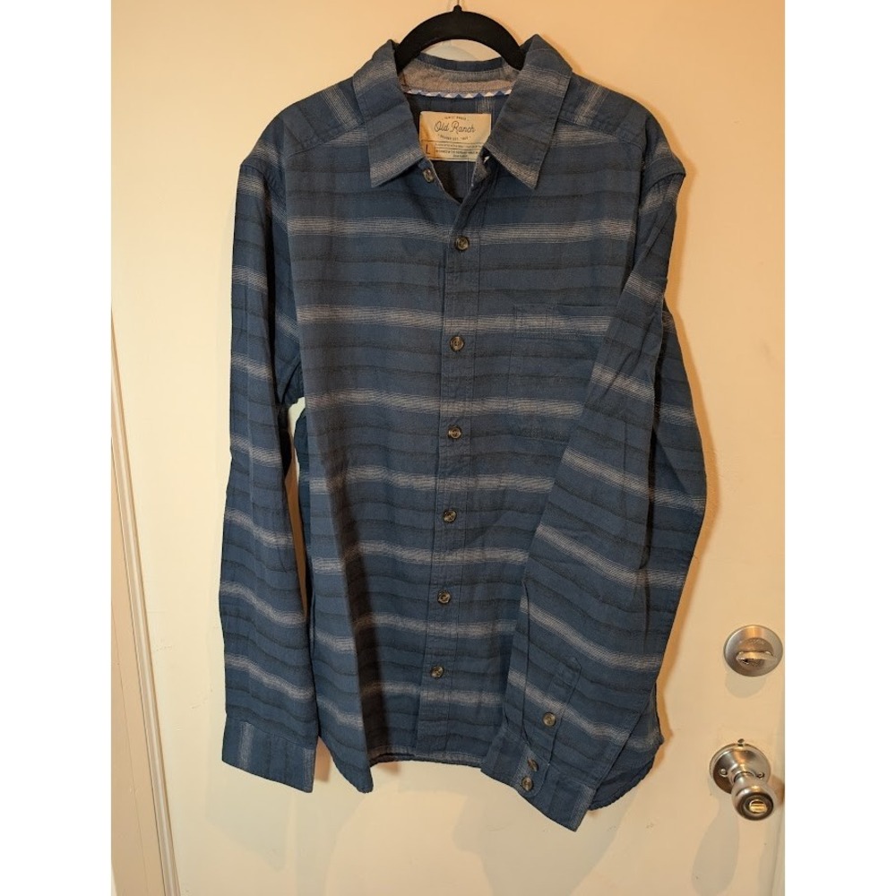 Old Ranch Striped Button Down Shirt Long Sleeve Men's L 100%‎ Organic Cotton